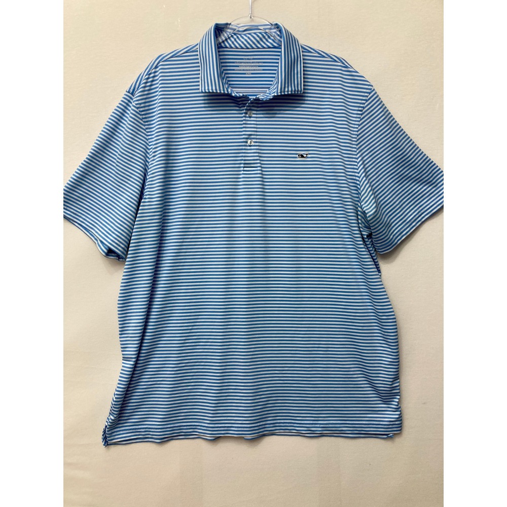 Vineyard Vines Mens 2XL Performance Polo Shirt Blue Striped Golf Stretch